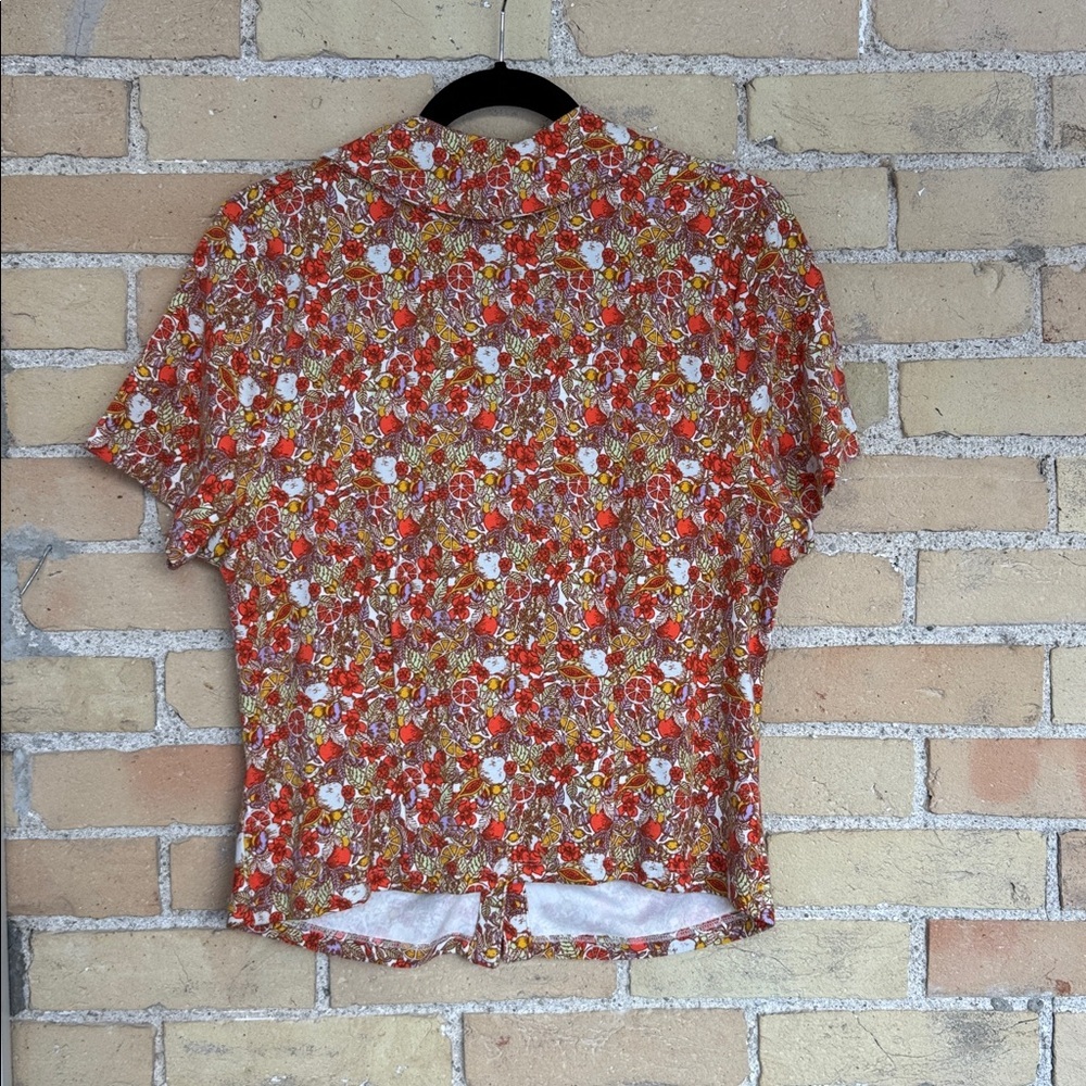 Maeve by Anthropologie Ruched Citrus Print Button Down Top - Picture 6 of 6